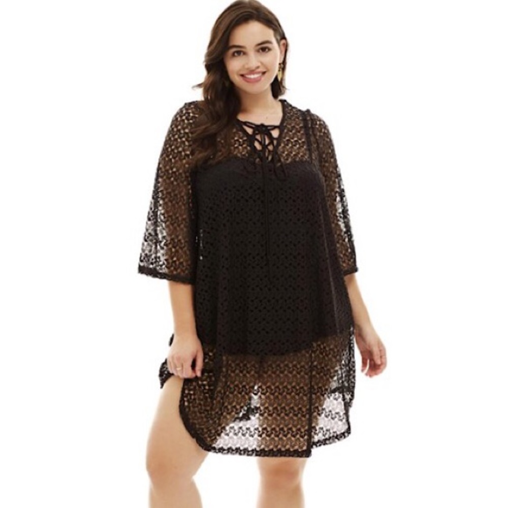 🆕 Plus Size Beach Cover Up Crochet Lace Up